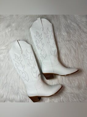 White Faux Leather Cowboy Boots AMAZON